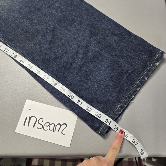 Aeropostale slim boot blue and yellow distressed mens jeans size 36X34 - Picture 11 of 12